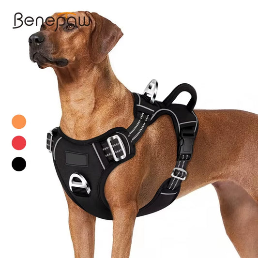 No Pull Dog Harness No Choke Easy Control Handle Reflective Pet Harness 2 Leash Clips Adjustable Soft Padded Dog Vest
