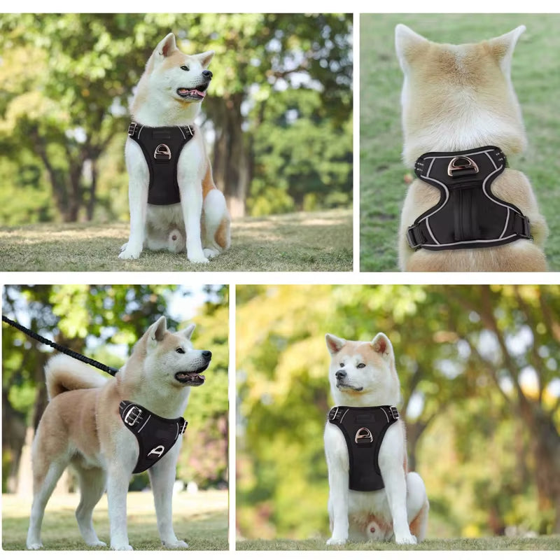 No Pull Dog Harness No Choke Easy Control Handle Reflective Pet Harness 2 Leash Clips Adjustable Soft Padded Dog Vest