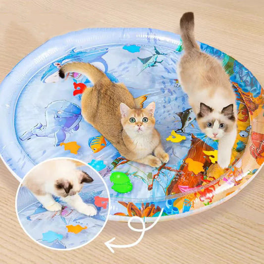 Water Sensory Play Mat Thickened Inflatable Water Mat for Cat and Dog Pet Playmat with Fish Sea Ocean Sensory Toy Water Cooling